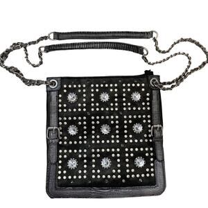 Unbranded Black Faux Leather Rhinestone Bling Dual Chain Handle Shoulder Bag